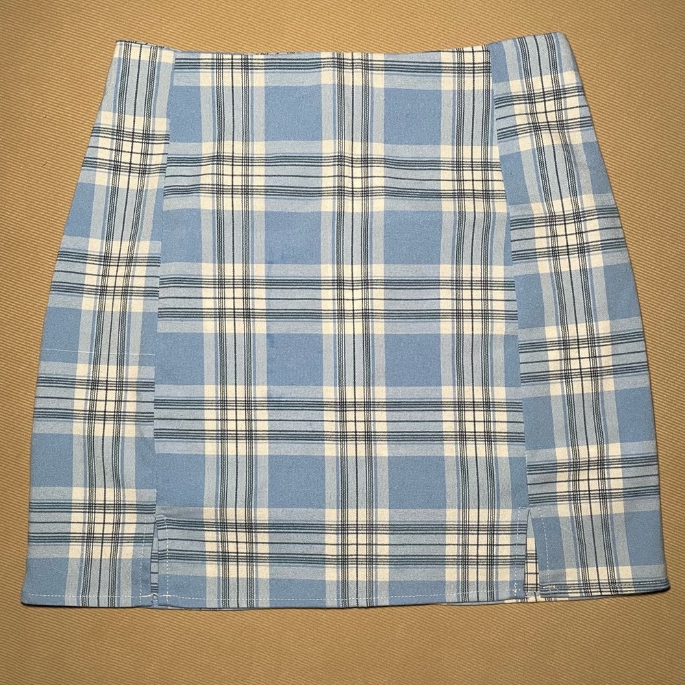 Blue and White Plaid Mini Skirt XS